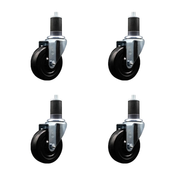 4'' Soft Rubber Swivel 1-5/8'' Expanding Stem Caster Set with Brake, 4PK
